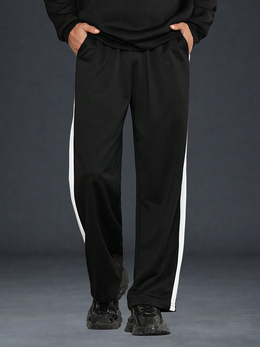 Dotteds Men's Black Track Pants with White Side Stripe