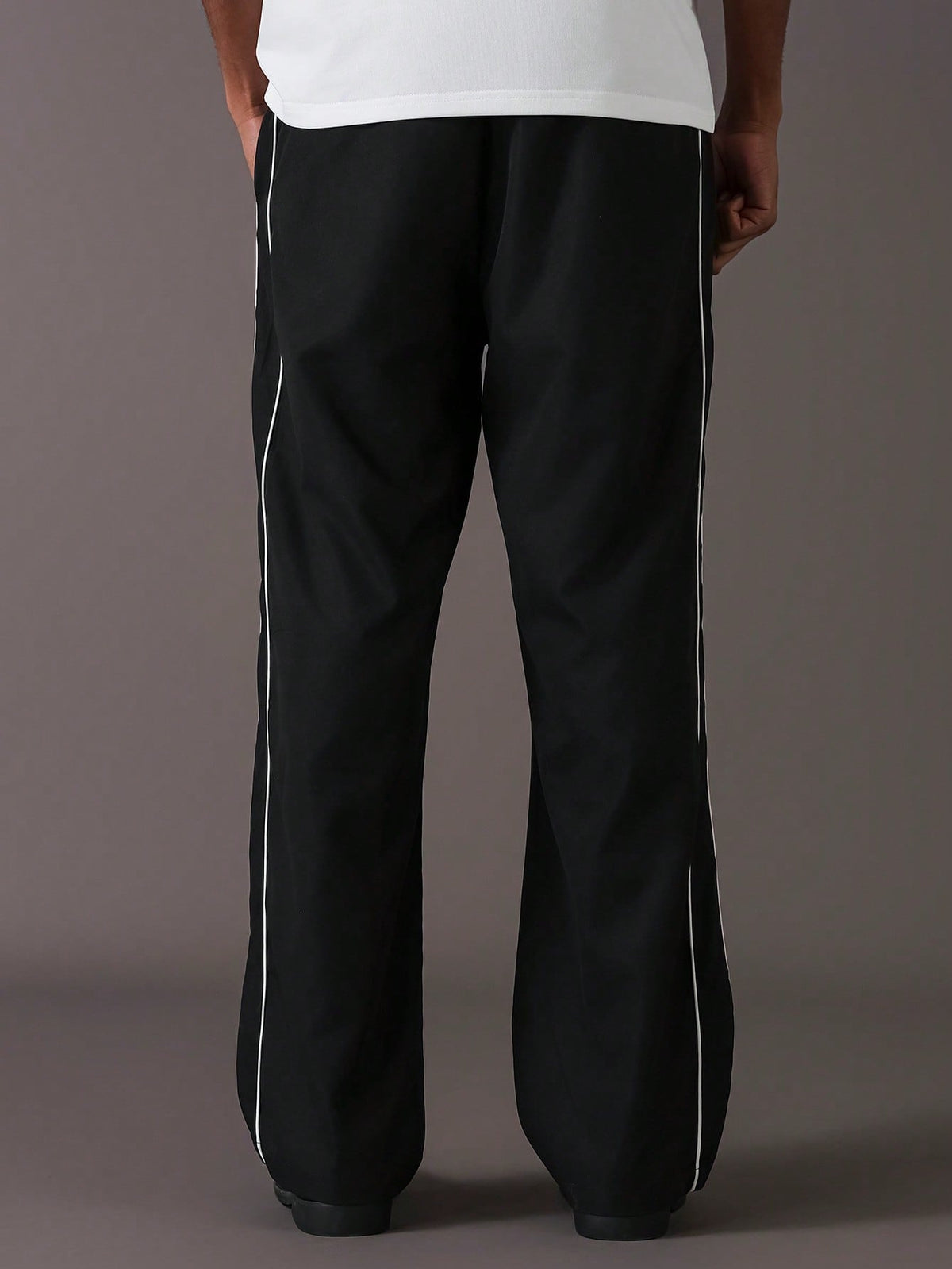 Dotteds Men's Black Polyester Pants with White Side Piping
