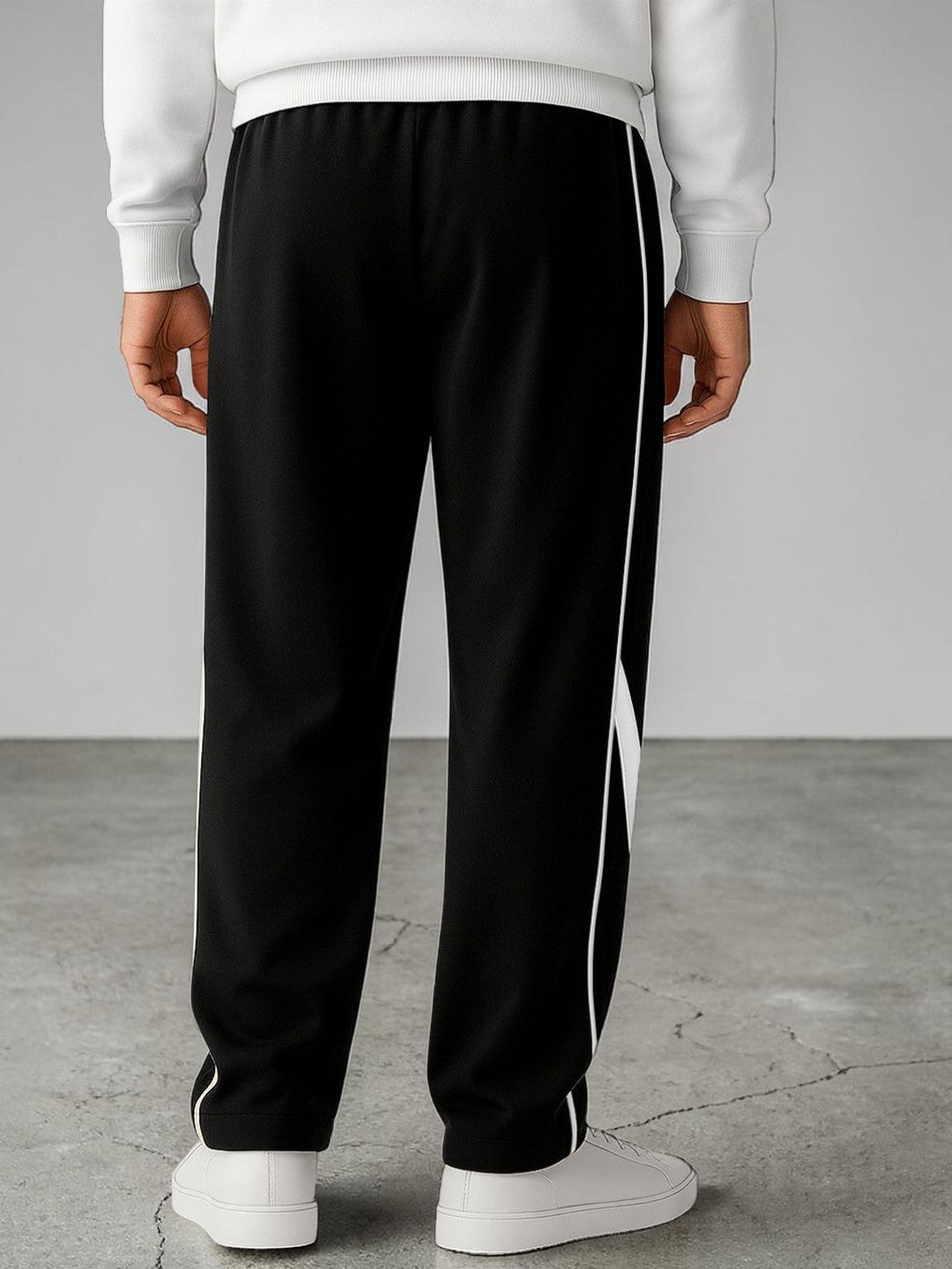 Men's Black Track Pants with White Piping | Dotteds