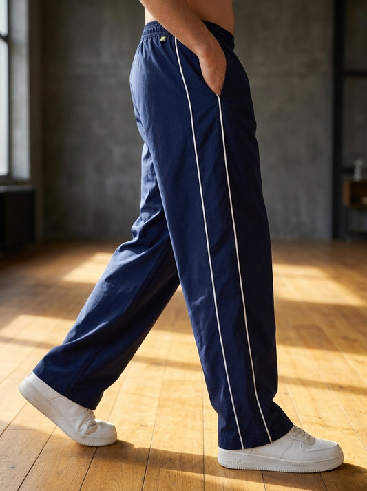 Dotteds Men's Navy Blue Polyester Pants with White Side Piping