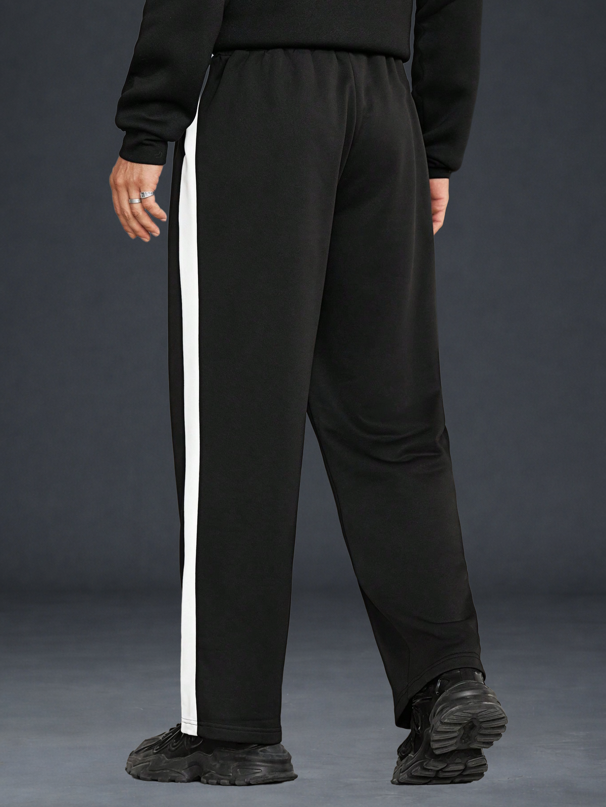 Dotteds Men's Black Track Pants with White Side Stripe