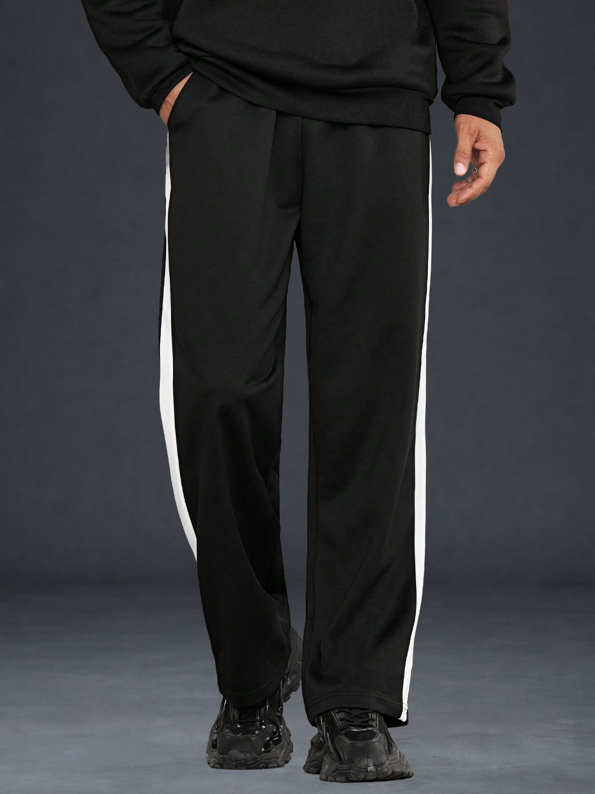 Dotteds Men's Black Track Pants with White Side Stripe
