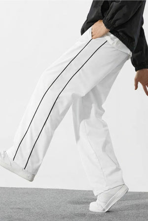 Dotteds Men's White Polyester Pants with Black Side Piping