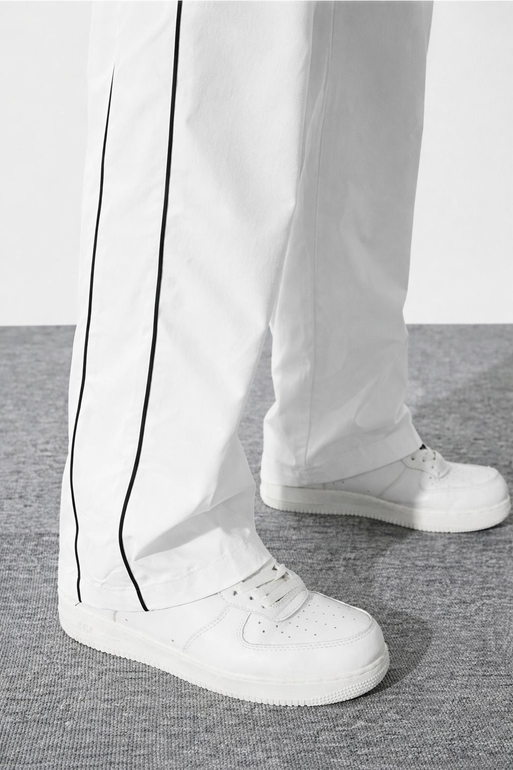 Dotteds Men's White Polyester Pants with Black Side Piping