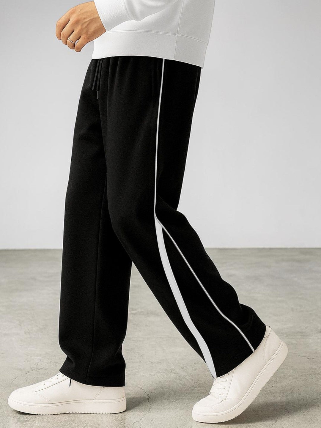 Men's Black Track Pants with White Piping | Dotteds
