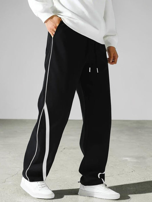 Men's Black Track Pants with White Piping | Dotteds