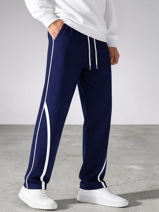 Men's Navy Blue Track Pants with White Piping | Dotteds