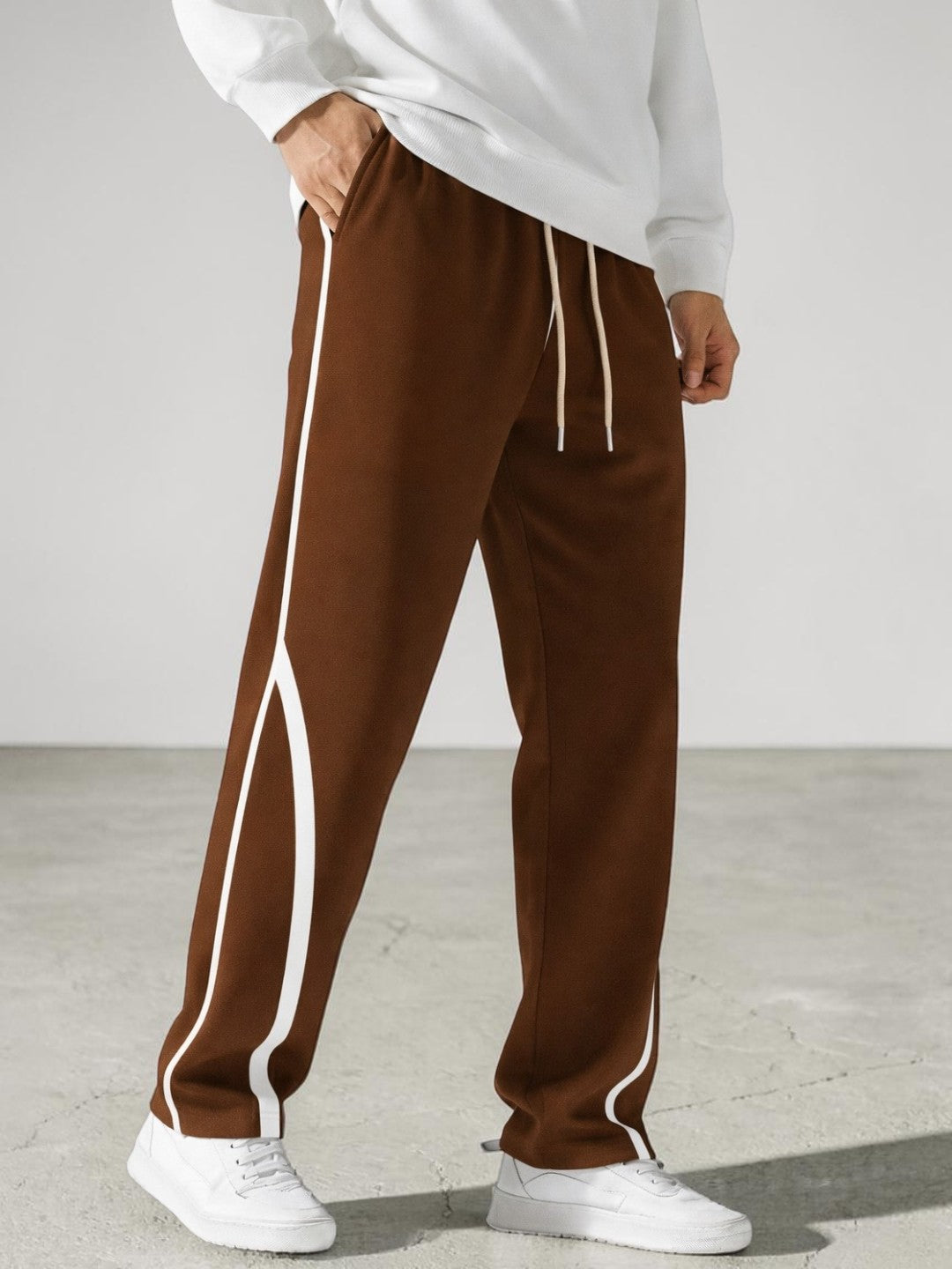 Men's Coffee Track Pants with White Piping | Dotteds