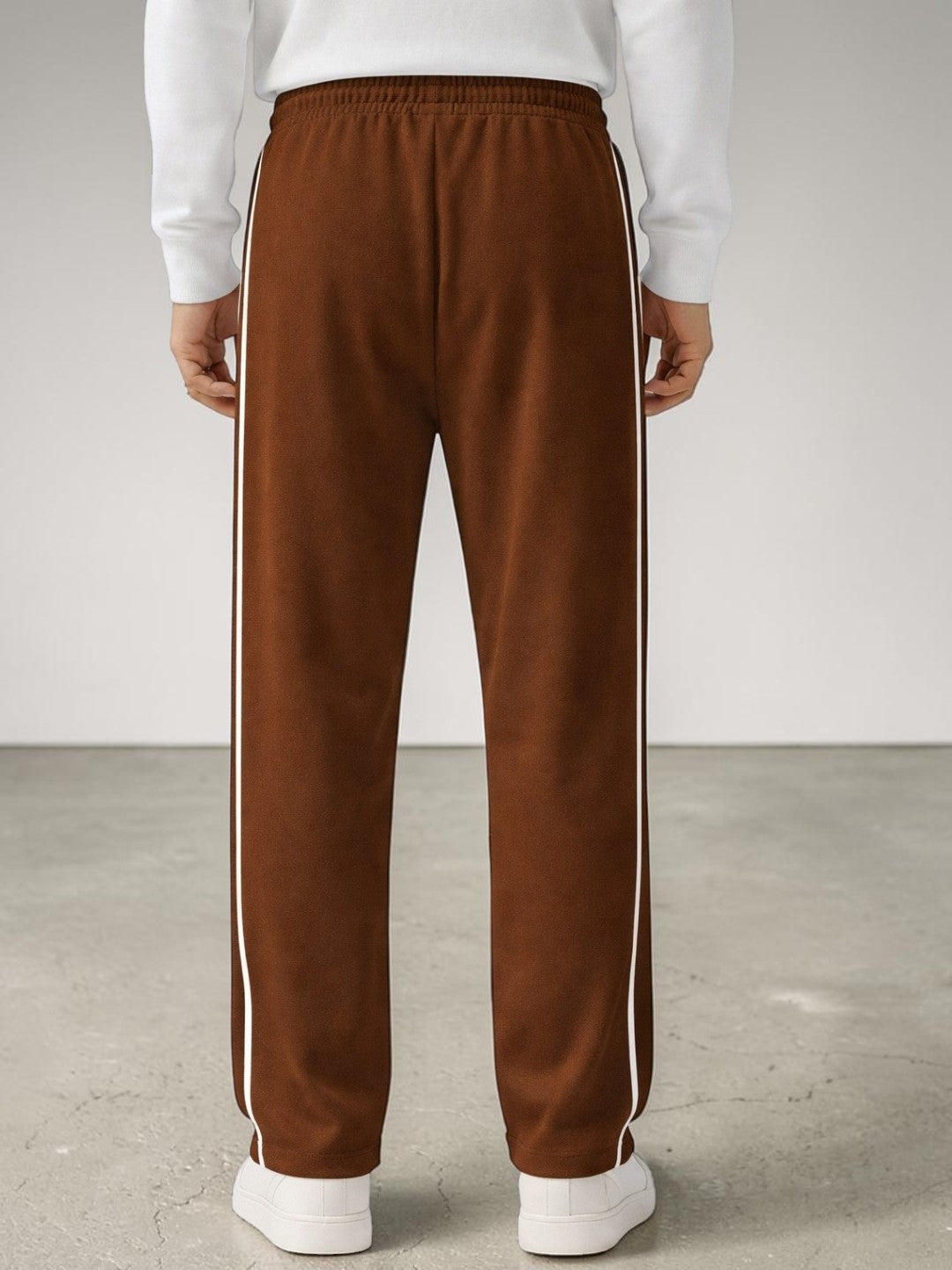 Men's Coffee Track Pants with White Piping | Dotteds