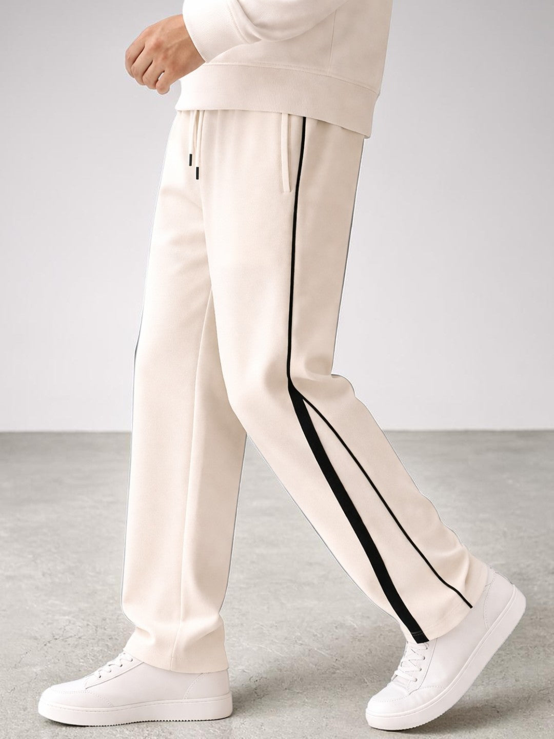 Men's Cream Track Pants with Black Piping | Dotteds