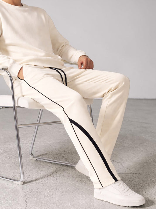 Men's Cream Track Pants with Black Piping | Dotteds