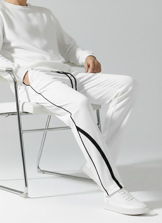 Men's White Track Pants with Black Piping | Dotteds