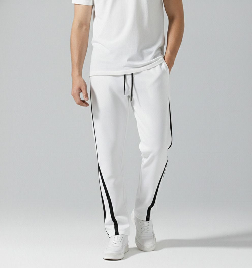 Men's White Track Pants with Black Piping | Dotteds