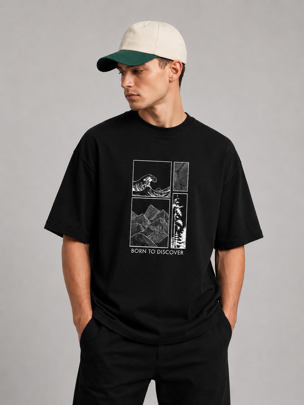 Wanderlust Graphic Tee | Burgundy Mountain & Ocean Wave T-Shirt