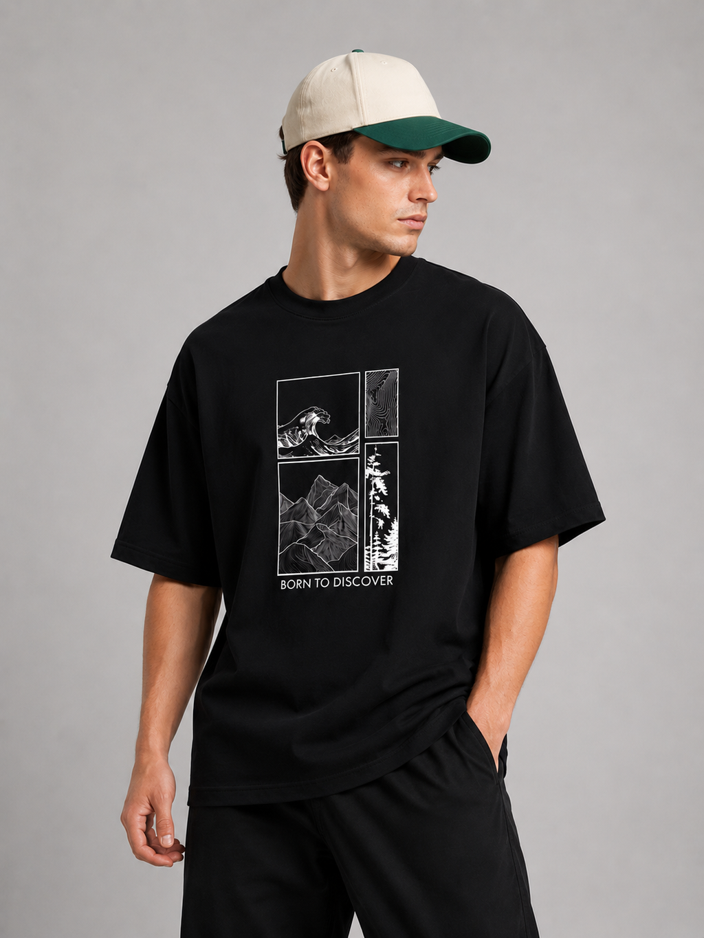 Wanderlust Graphic Tee | Burgundy Mountain & Ocean Wave T-Shirt