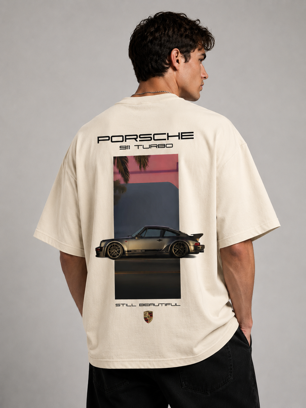 Urban Streetwear Porsche 911 Turbo Oversized Beige Tee