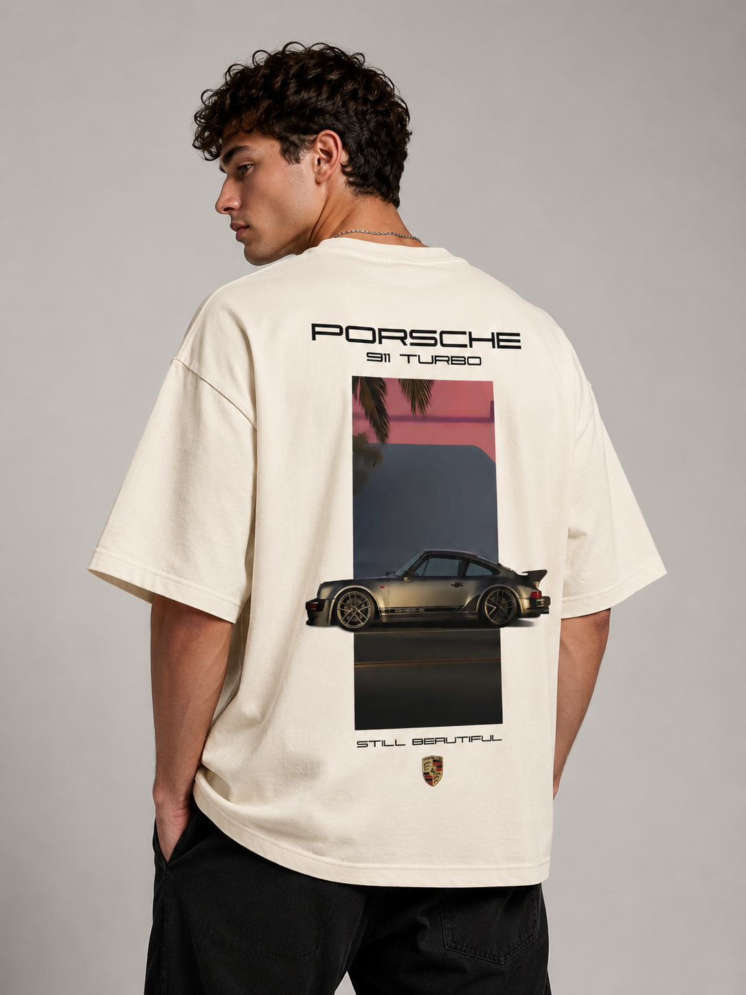 Urban Streetwear Porsche 911 Turbo Oversized Beige Tee