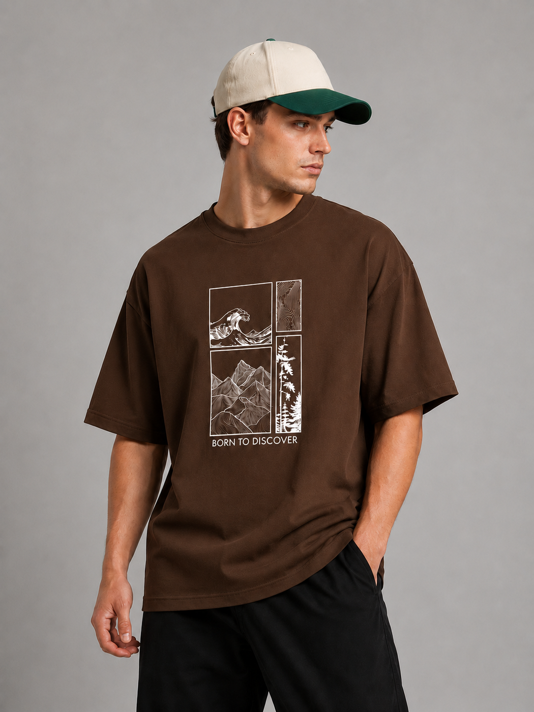 Wanderlust Graphic Tee | Burgundy Mountain & Ocean Wave T-Shirt