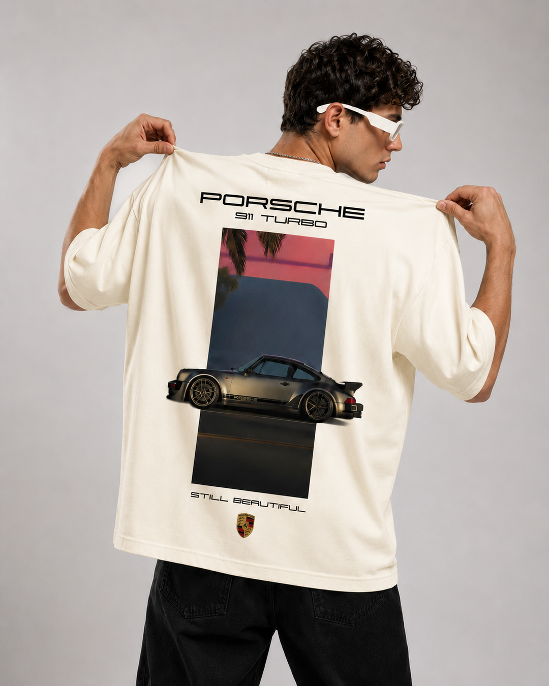 Urban Streetwear Porsche 911 Turbo Oversized Beige Tee