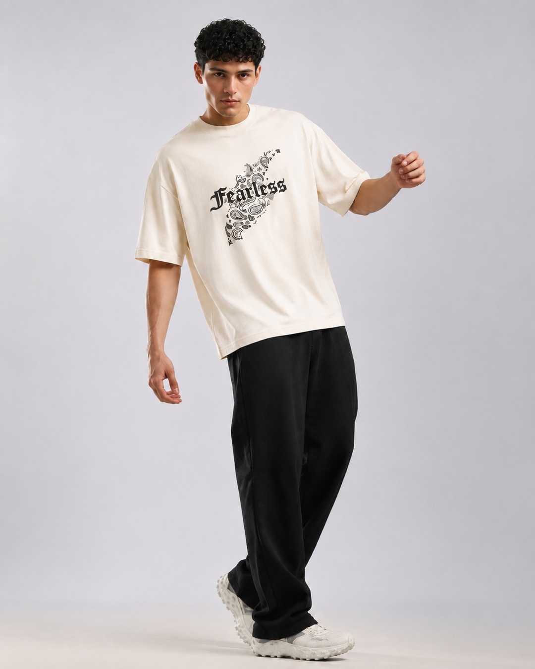 Men’s Casual Oversized T-Shirt | Fearless Print Cotton Streetwear Tee